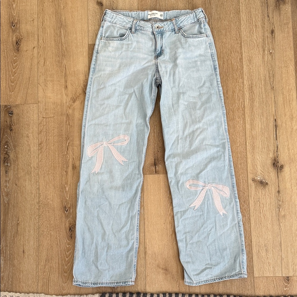 Abercrombie Kids Blue Jeans with Pink Bow Accents